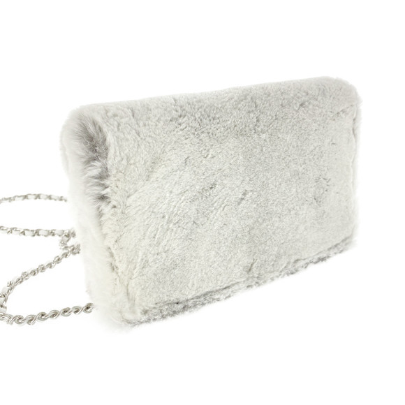 CHANEL Orirag Fur Chain Wallet White Grey - Picture 2 of 10